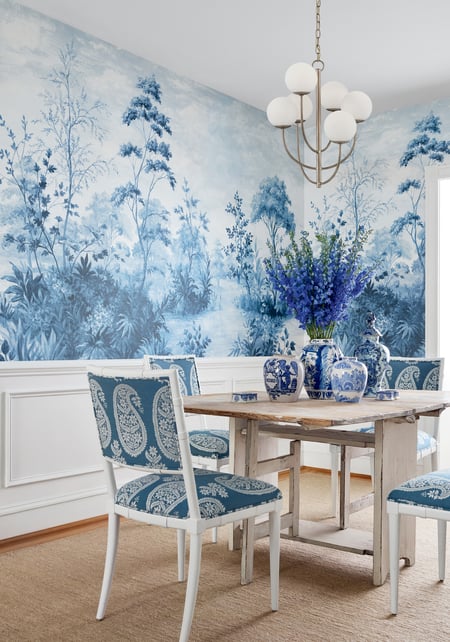 Cumbria Mural, Blue and White on Pearl