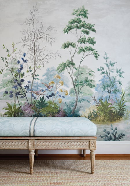Cumbria Mural, Pale Blue and Green on Pearl