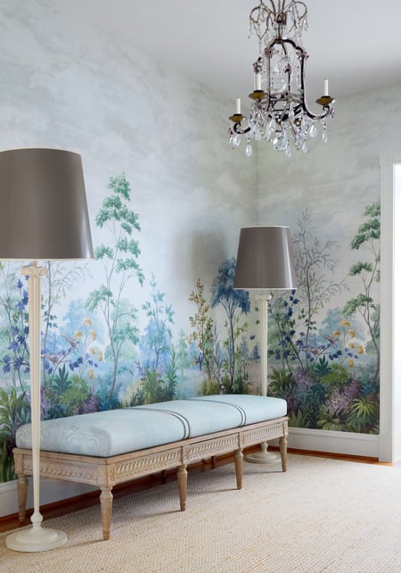 Cumbria Mural, Pale Blue and Green on Pearl