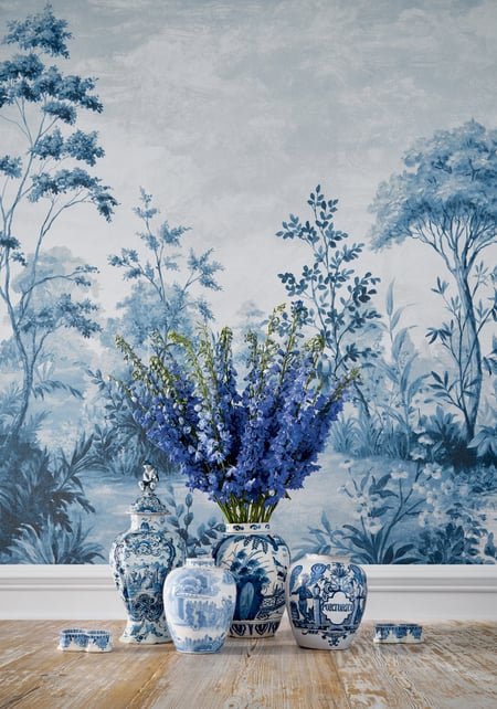 Cumbria Mural, Blue and White on Pearl
