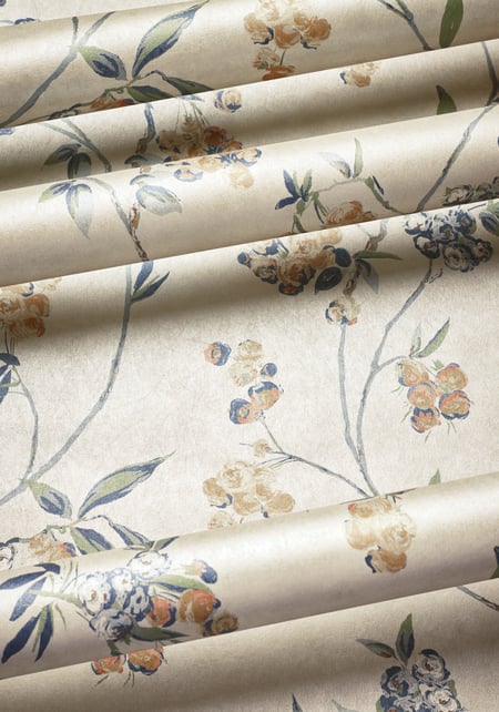 Edo Bloom, Apricot and Slate on Pearl