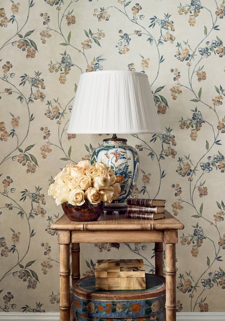 Edo Bloom, Apricot and Slate on Pearl