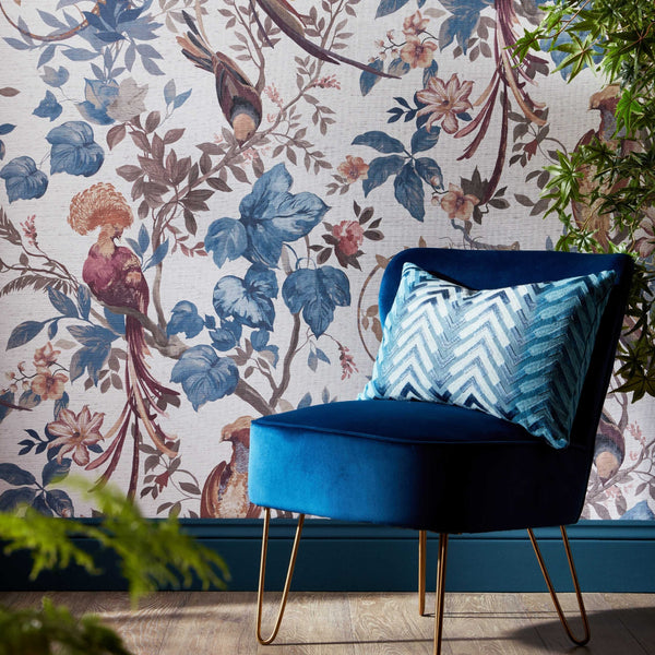 Bird Sonnet Chambray - Blue Wallcovering | 1838 Wallcoverings