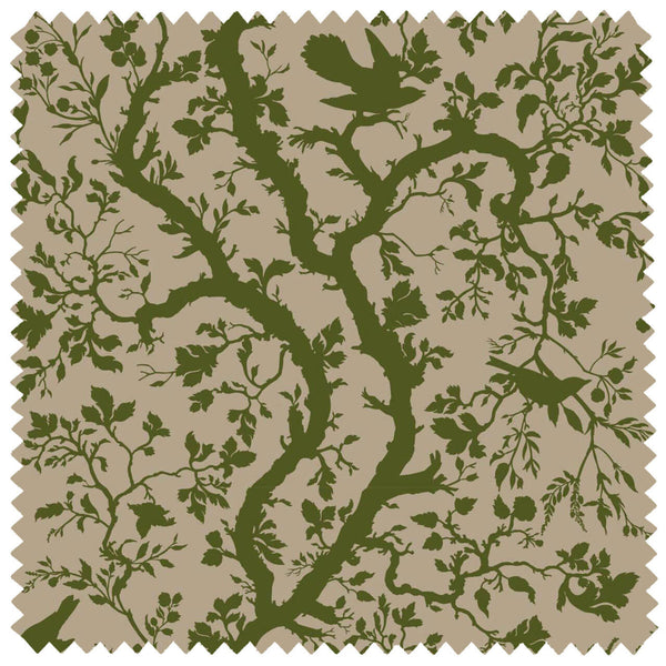 Birdbranch Linen Olive Green | Timorous Beasties Fabric