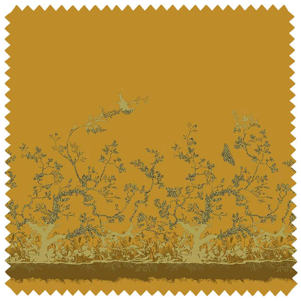 Birdbranch Velvet Panel Blacks and Gold on Honey | Timorous Beasties Fabric
