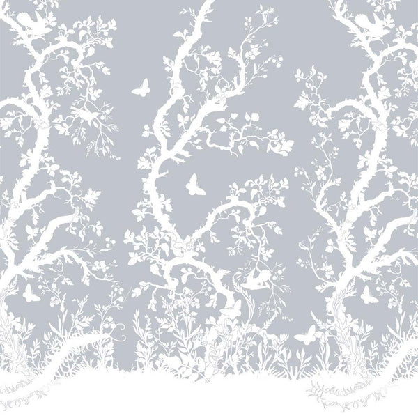 Birdbranch White on Pale Blue | Timorous Beasties Wallcovering