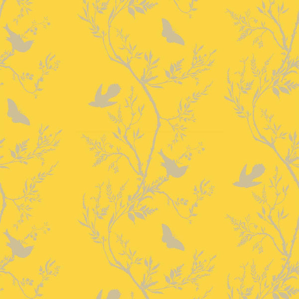Birdbranch Stripe Gold Pearl on Yellow | Timorous Beasties Wallcovering