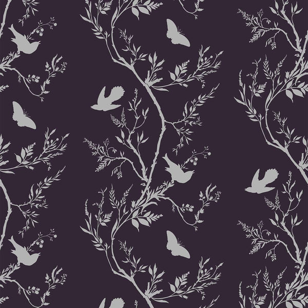 Birdbranch Stripe Silver Pearl on Pergrine | Timorous Beasties Wallcovering