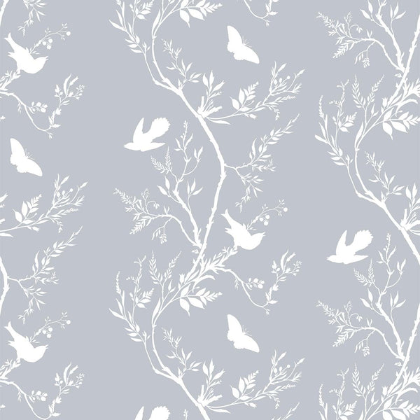 Birdbranch Stripe White on Pale Blue | Timorous Beasties Wallcovering