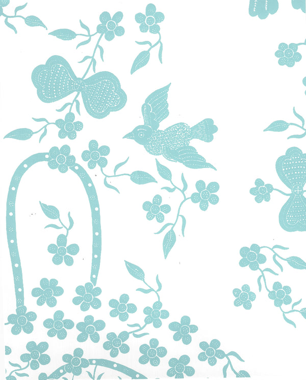 Birds Ii New Blue on White Screen Printed - White Wallcovering | China Seas