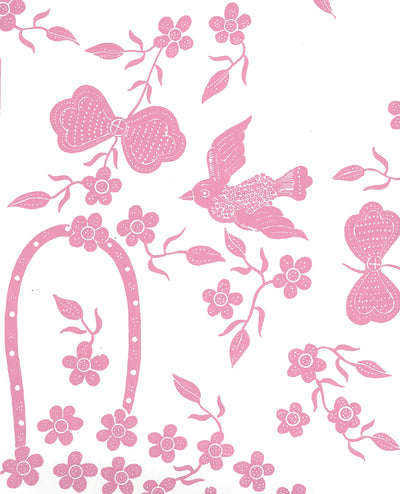 Birds Ii Pink on White Screen Printed - White Wallcovering | China Seas