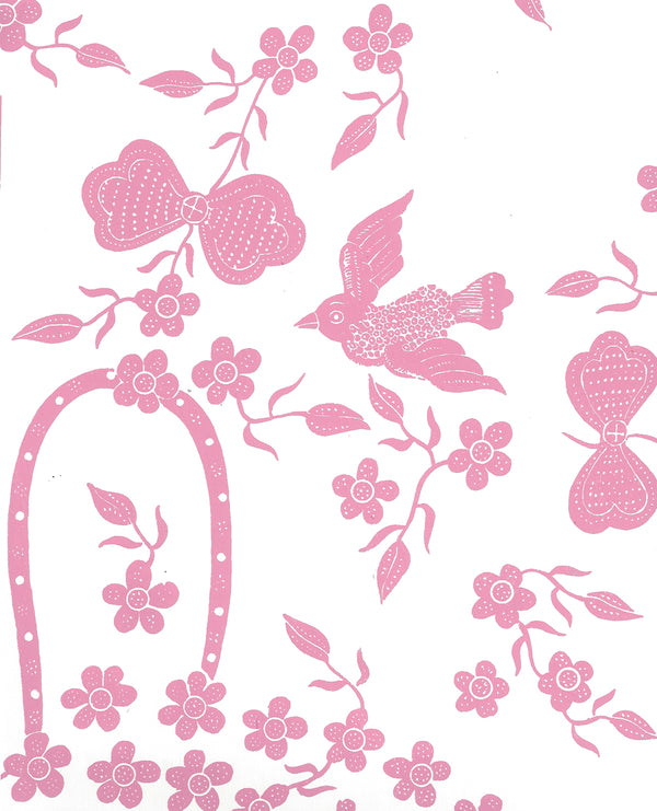 Birds Ii Pink on White Screen Printed - White Wallcovering | China Seas