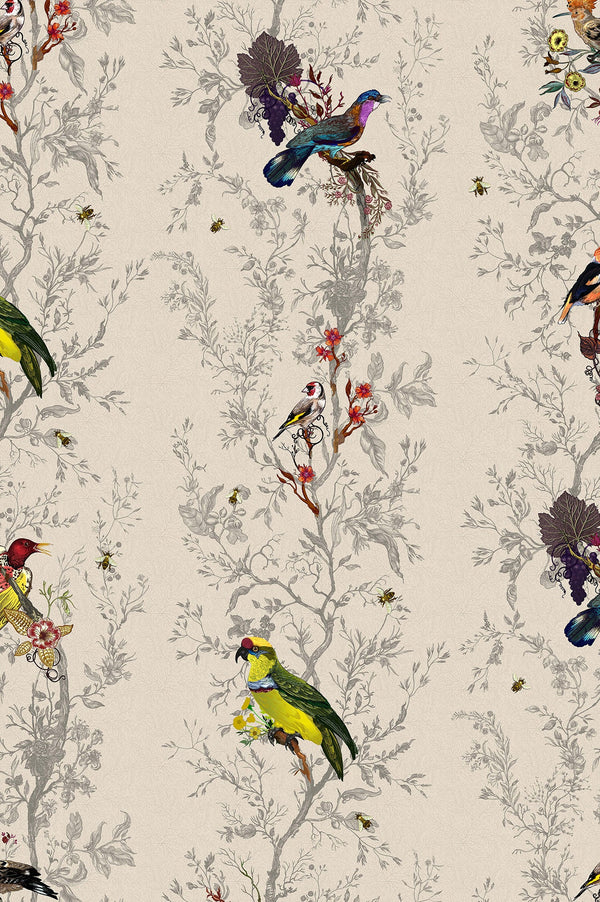 Birds N' Bees Bone | Timorous Beasties Wallcovering
