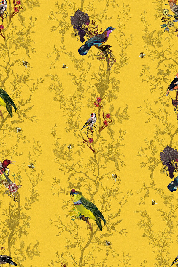 Birds N' Bees Cadmium | Timorous Beasties Wallcovering