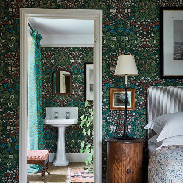 Blackthorn Black Green Wallcovering | William Morris
