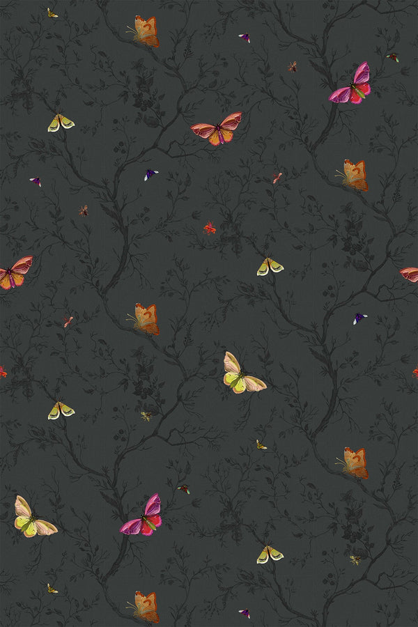 Butterflies Barely Black | Timorous Beasties Wallcovering