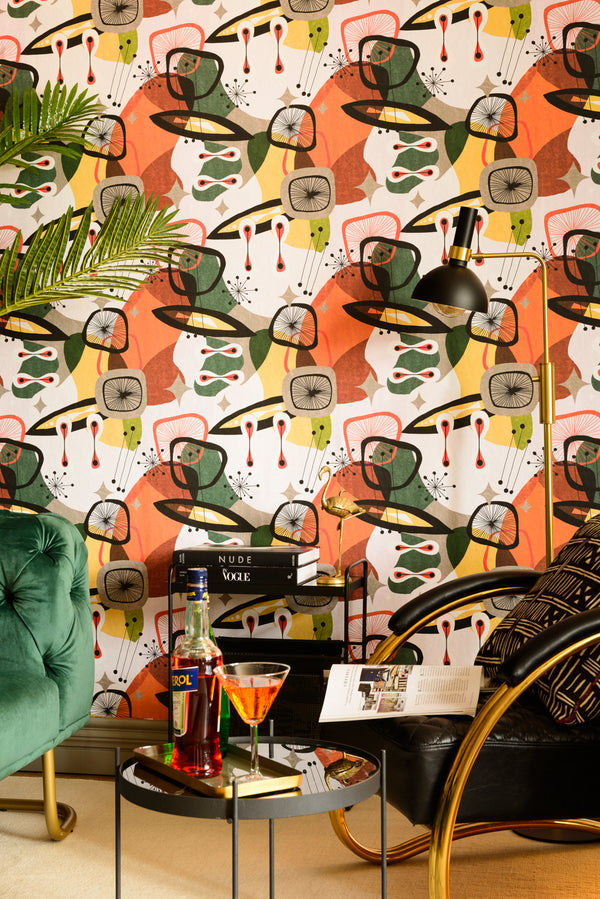 Century Elements - Black, Green, Yellow, Orange Wallcovering | Mind the Gap