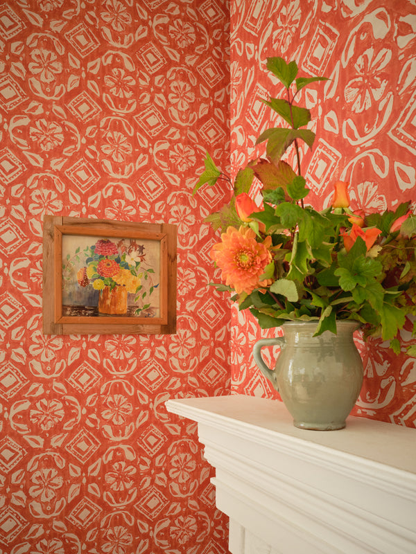 Chimney Cake Clementine - White, Orange Wallcovering | Mind the Gap