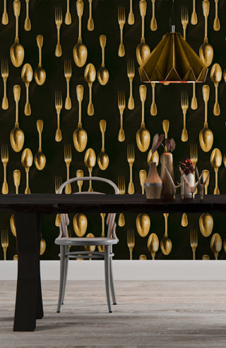 Cutlery Brass - Black, Brass Wallcovering | Mind the Gap