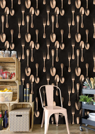 Cutlery Copper - Black, Crimson Wallcovering | Mind the Gap