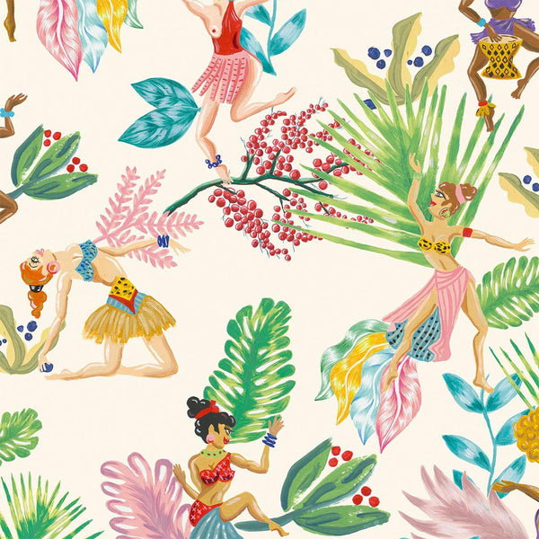 Calypso Dancers Hueso, Roll Vinyl Wallcoverings | Newwall