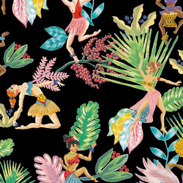 Calypso Dancers Negro, Roll Vinyl Wallcoverings | Newwall