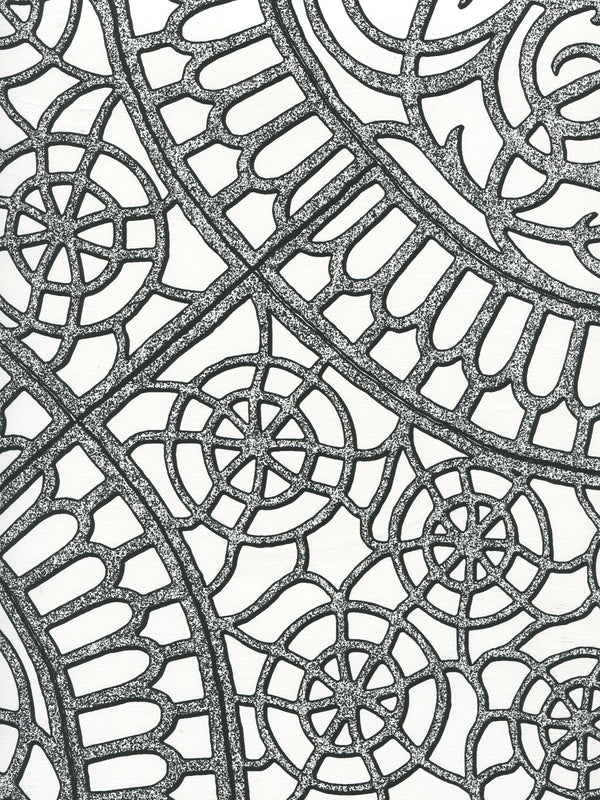 Camelot Black_on_white Screen Printed - Off-White Wallcovering | China Seas