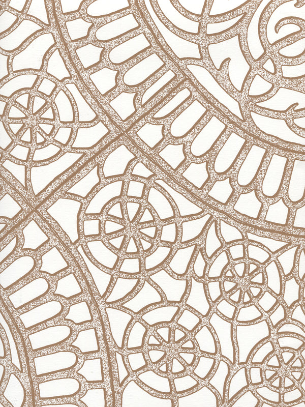Camelot Cognac_on_white Screen Printed - Off-White Wallcovering | China Seas