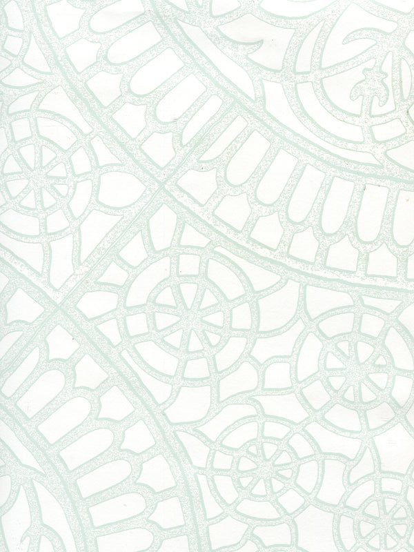Camelot Pale_green_on_white Screen Printed - Off-White Wallcovering | China Seas
