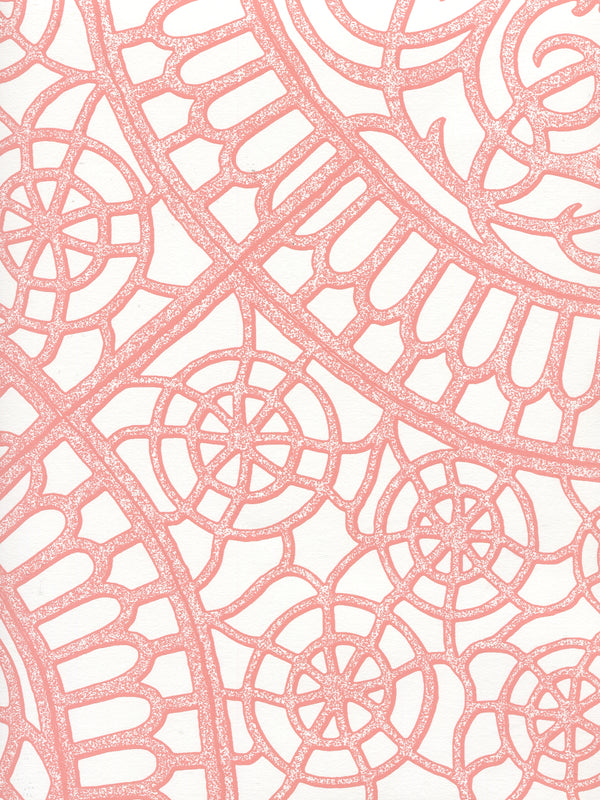 Camelot Pink_on_white Screen Printed - Off-White Wallcovering | China Seas