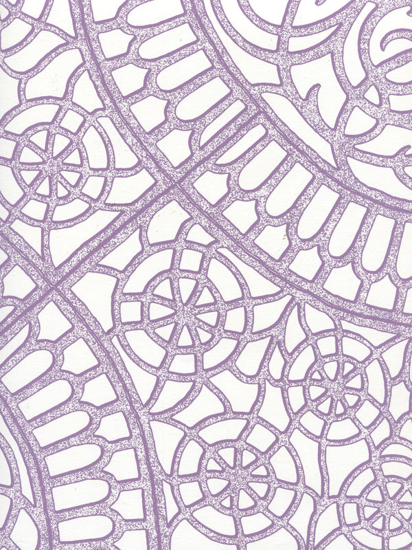Camelot Purple_on_white Screen Printed - Off-White Wallcovering | China Seas