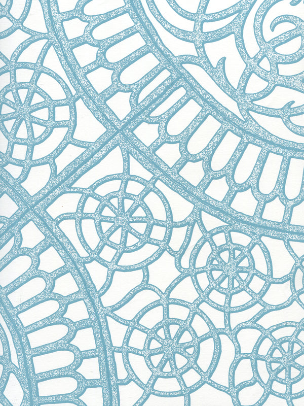 Camelot Turquoise_on_white Screen Printed - Off-White Wallcovering | China Seas