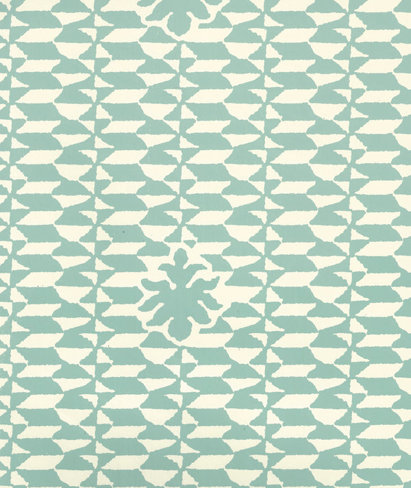 Carlo Ii Teal on Off White Screen Printed - Seafoam Green Wallcovering | China Seas