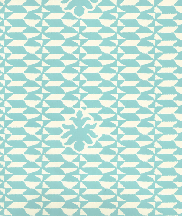 Carlo II Venice Blue on Off White Screen Printed | China Seas