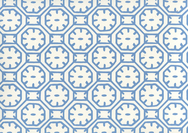 Ceylon Batik Medium Blue on Almost White Screen Printed | China Seas