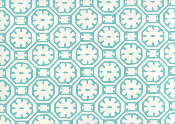 Ceylon Batik Turquoise on Almost White Screen Printed | China Seas