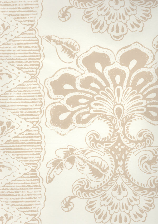 Chantilly Stripe Beige on Almost White Screen Printed | China Seas
