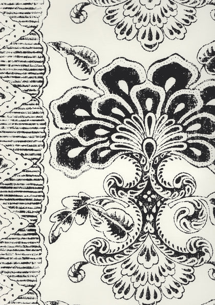 Chantilly Stripe Black on Almost White Screen Printed | China Seas