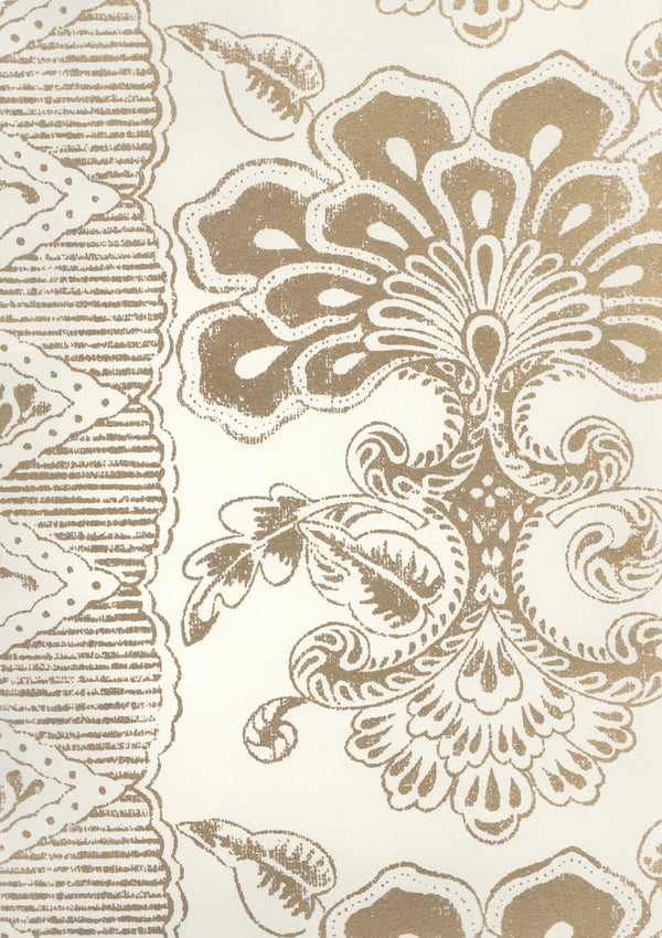 Chantilly Stripe Metallic Gold on Almost White Screen Printed | China Seas