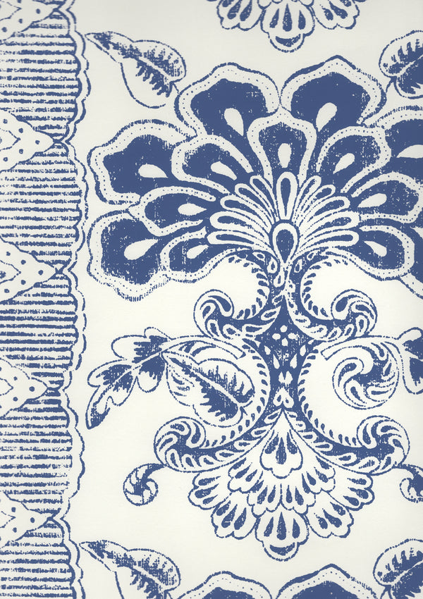Chantilly Stripe Slate Blue on Almost White Screen Printed | China Seas