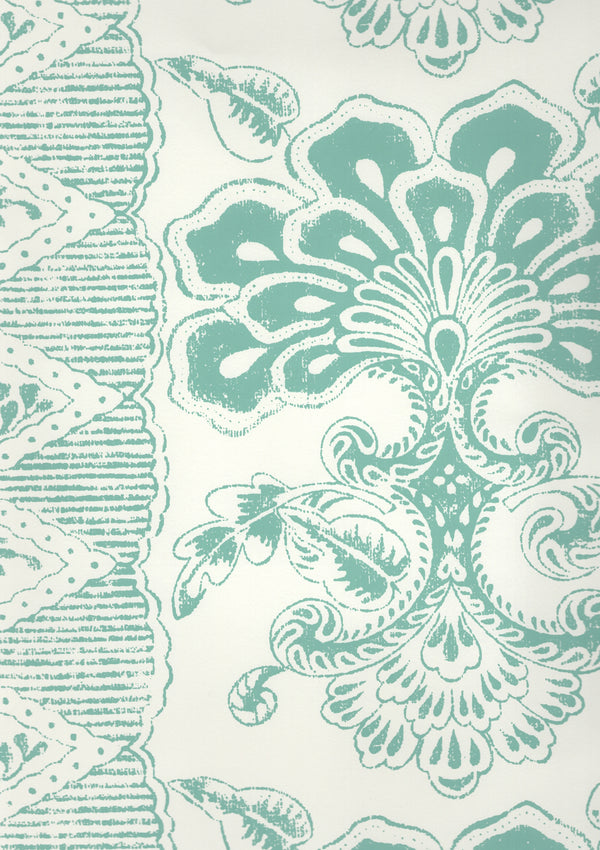 Chantilly Stripe Soft Teal on Almost White Screen Printed | China Seas