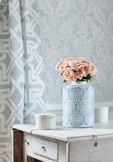 Chardonnet Damask - Aqua Wallcovering | Thibaut - Image 5