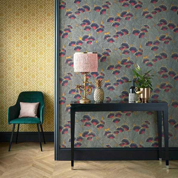 Clarice Jet - Black Wallcovering | 1838 Wallcoverings