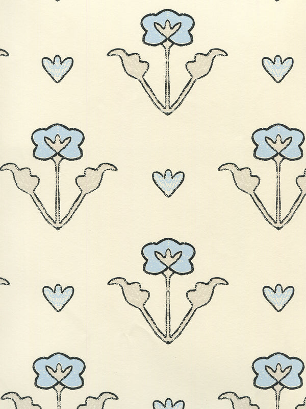 Clementine All Over Charcoal Gray Blue on Off White Screen Printed | China Seas