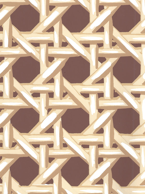 Club Cane Cream Taupe Brown Screen Printed - Dark Brown Wallcovering | China Seas