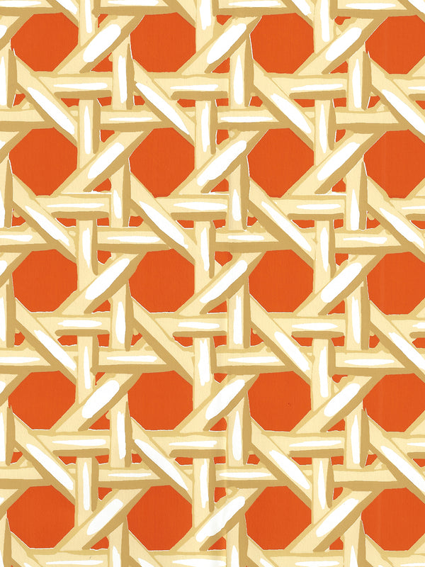 Club Cane Cream Taupe Orange Screen Printed - Rust Wallcovering | China Seas