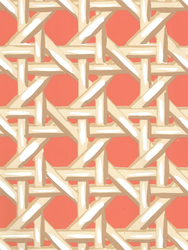 Club Cane Cream Taupe Peach Screen Printed - Mauve Wallcovering | China Seas