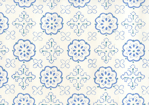 Crawford Multi Blues on Almost White Screen Printed | China Seas