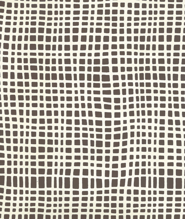 Criss Cross Brown on Off White Screen Printed - Taupe Wallcovering | China Seas