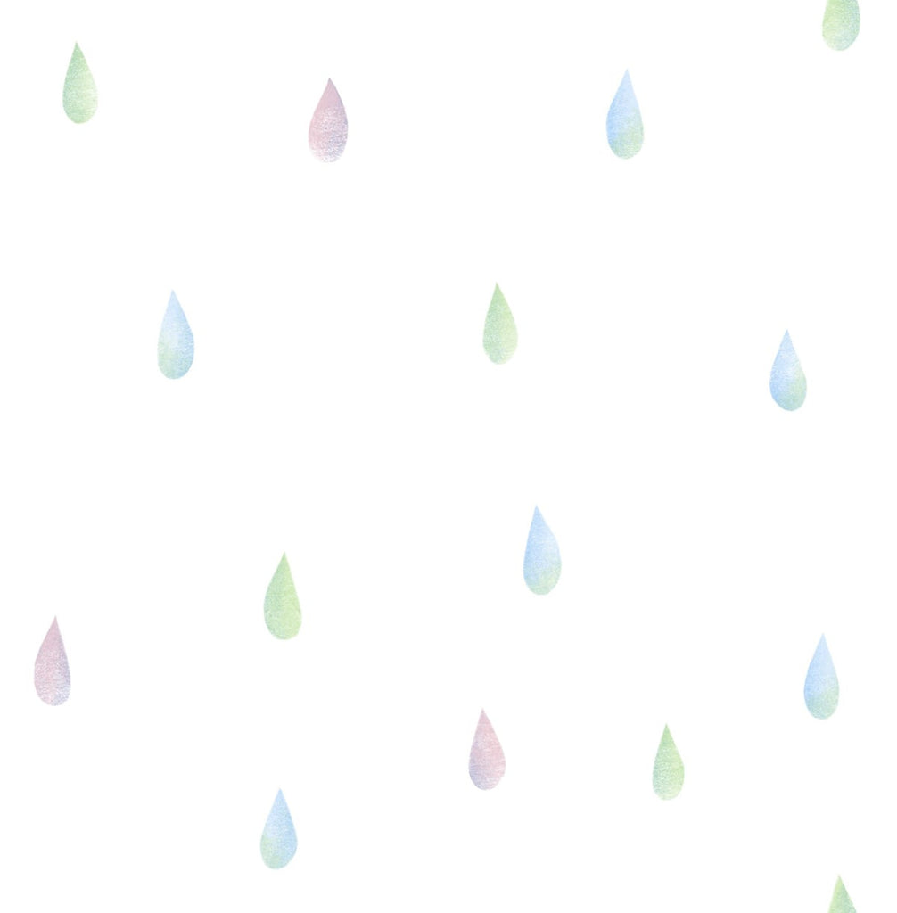 Malibu Raindrops Wallpaper - Contemporary Kids & Nursery - Pink, Blue, and Green | Malibu Wallpaper